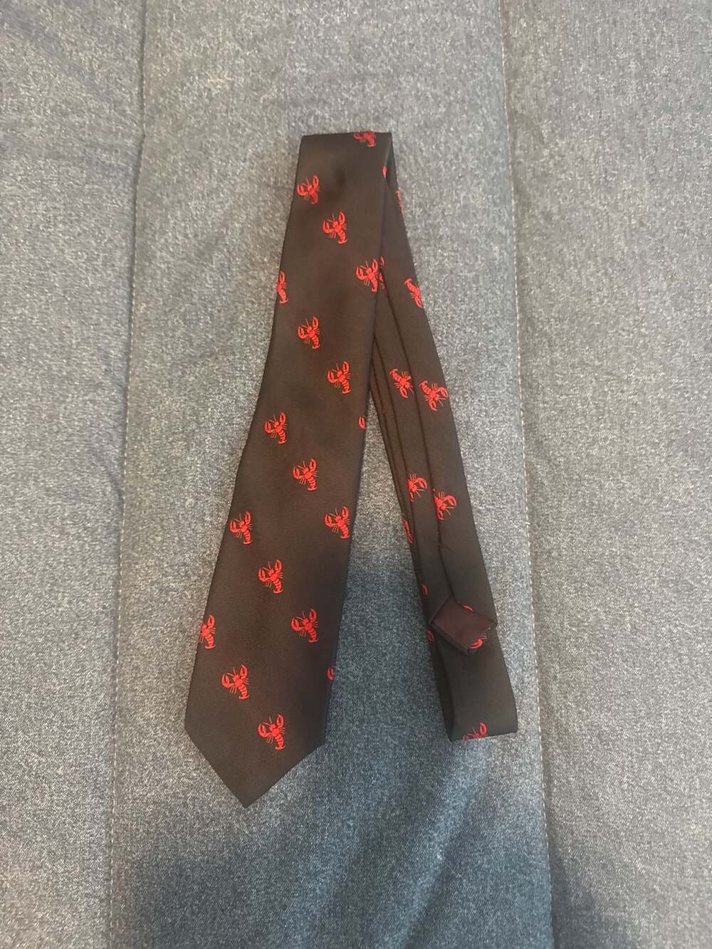 Vintage Benoit's Maine Black Polyester Necktie with Red Lobster Pattern